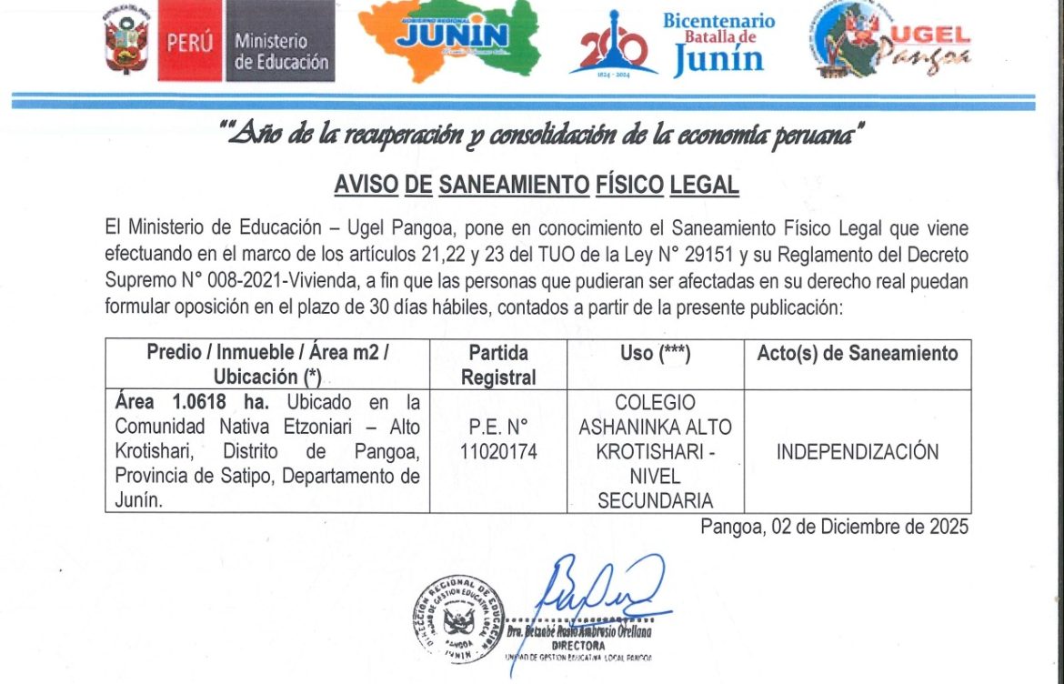 AVISO DE SANEAMIENTO FISICO LEGAL